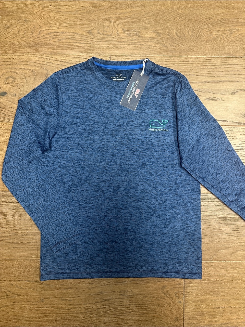 Vineyard Vines Heathered Navy Long Sleeve performance Whale Logo Tee